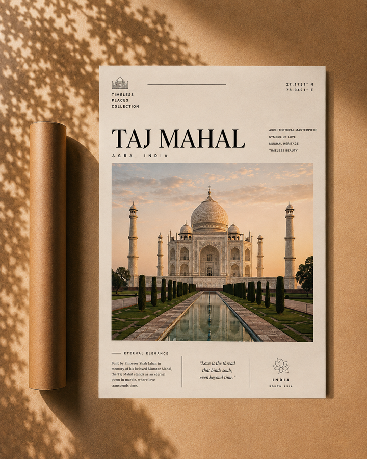 Taj Mahal print poster unframed, featuring Taj Mahal monument and courtyard path