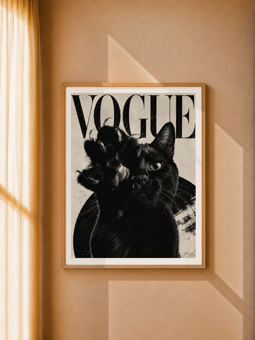 Black Cat Fashion Art Print featuring detailed dark feline features and a fashion inspired composition