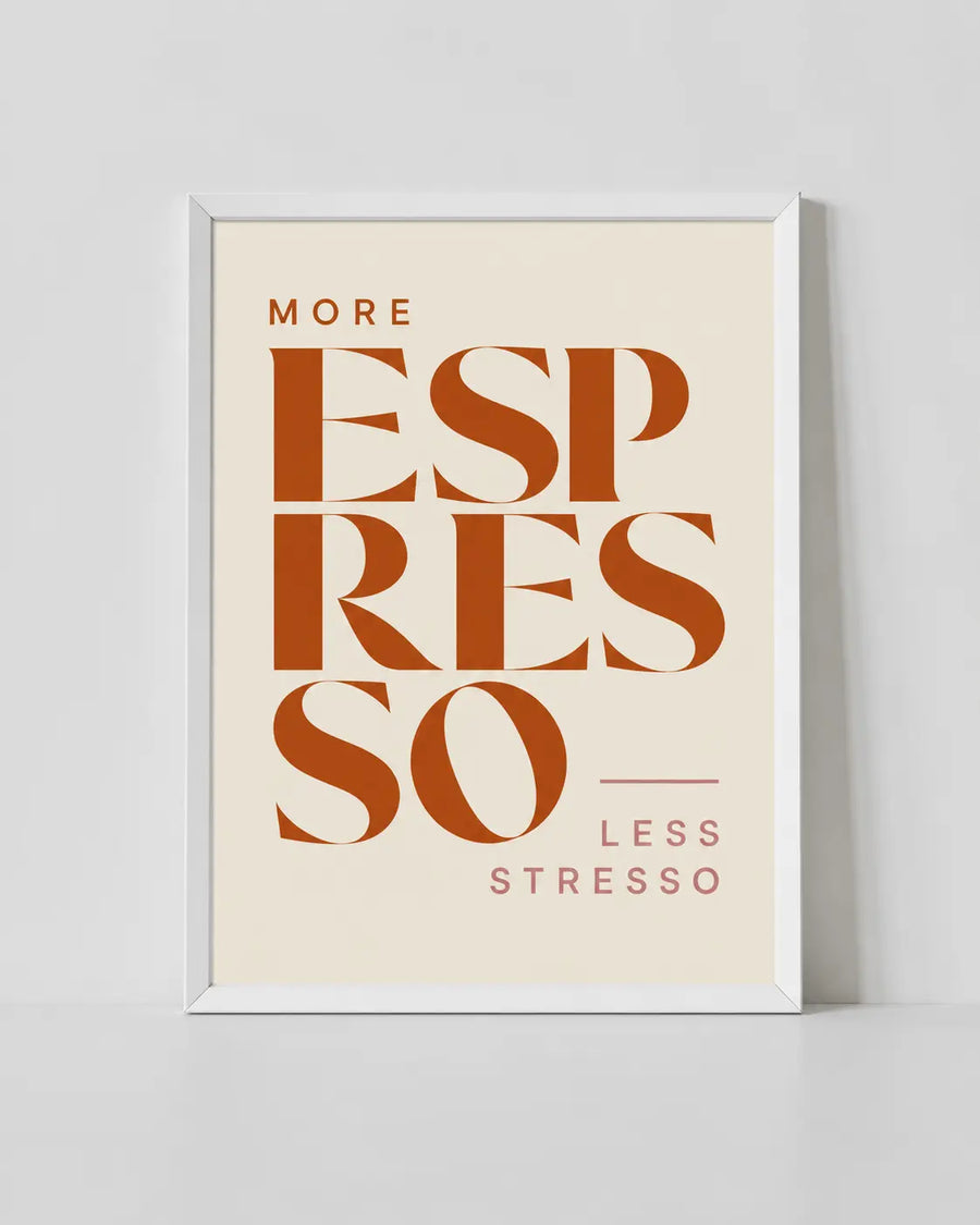 White-framed poster with orange typographic design on a light background