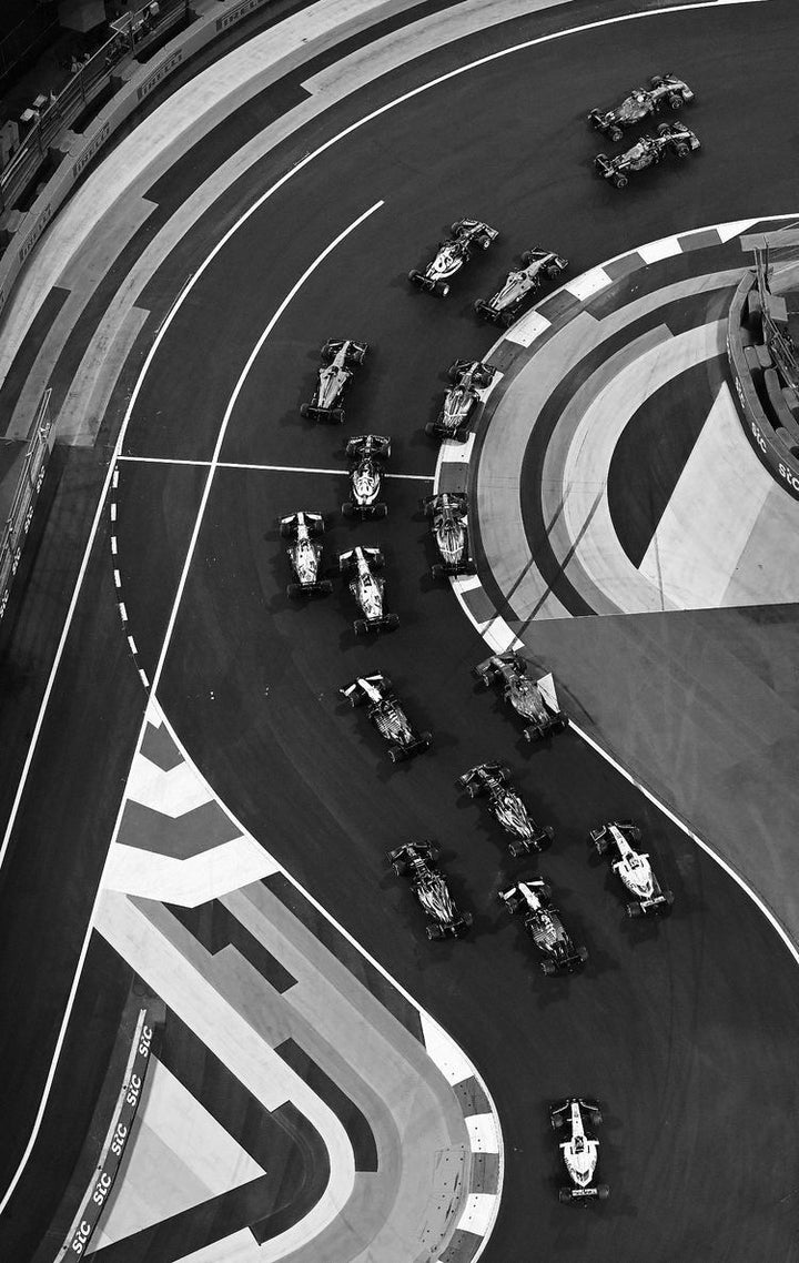 F1 Circuit Art Print presented as black and white racing wall art for motorsport inspired interiors