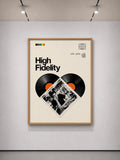 Póster enmarcado en roble “High Fidelity” con collage de corazón de vinilo