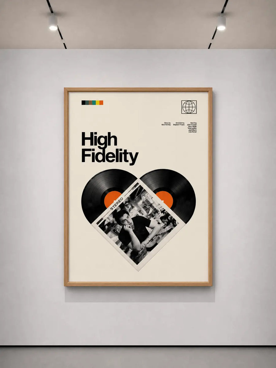 alt
Póster enmarcado en roble “High Fidelity” con collage de corazón de vinilo