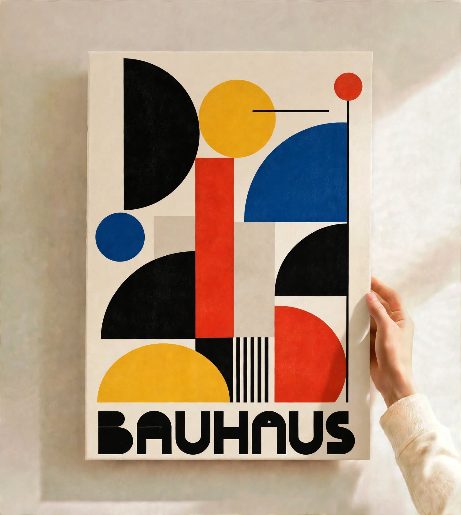 Bauhaus Abstract Art Print combining circles, rectangles and curved shapes in a balanced composition