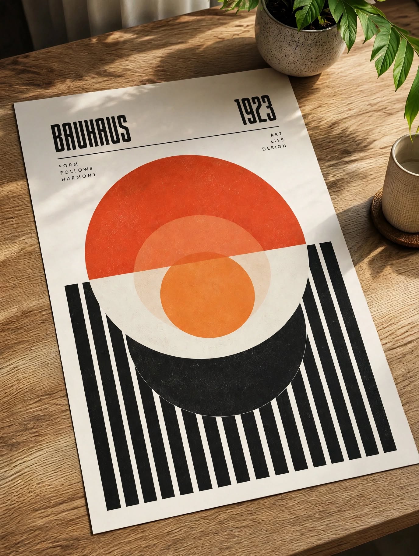 Bauhaus Geometric Art Print featuring layered circles and precise graphic elements in a balanced composition