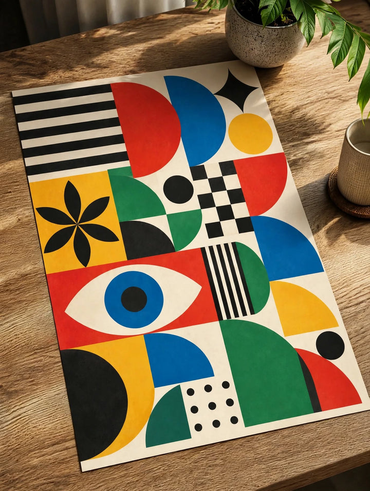 Bauhaus Graphic Art Print styled as colorful modernist wall art for a creative contemporary living space