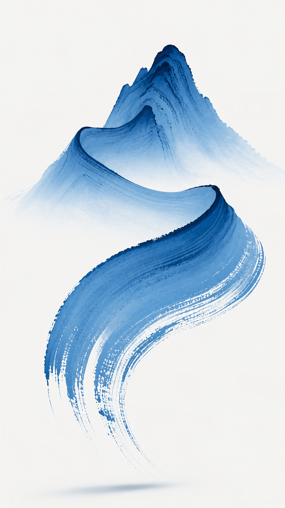 Blue abstract mountain wall art poster with bold brushstroke wave shapes