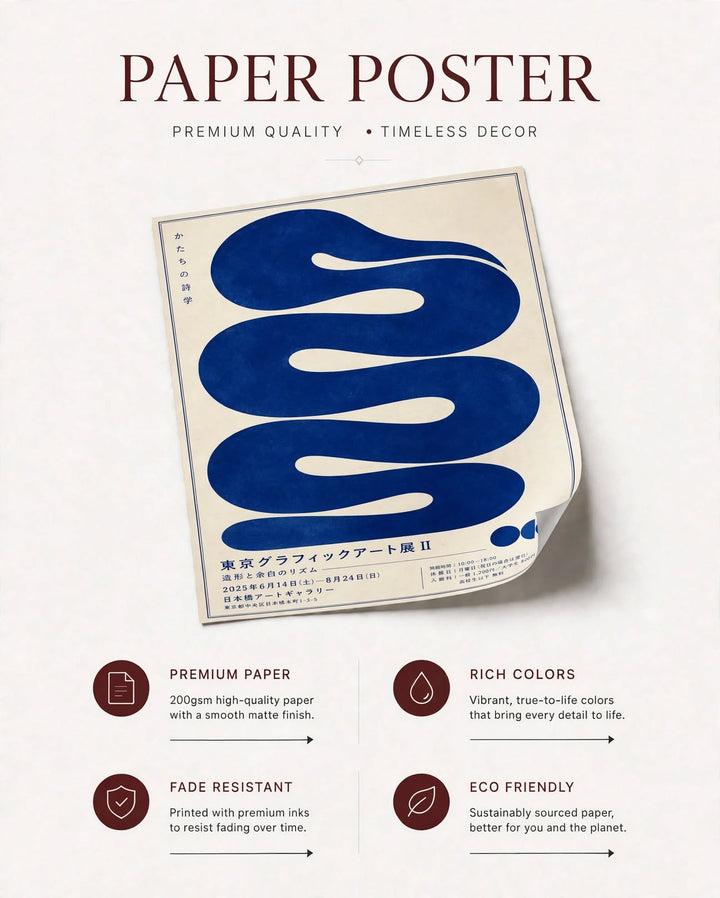 Blue Wave Abstract Art Print featuring rhythmic curved forms and a clean modern graphic aesthetic
