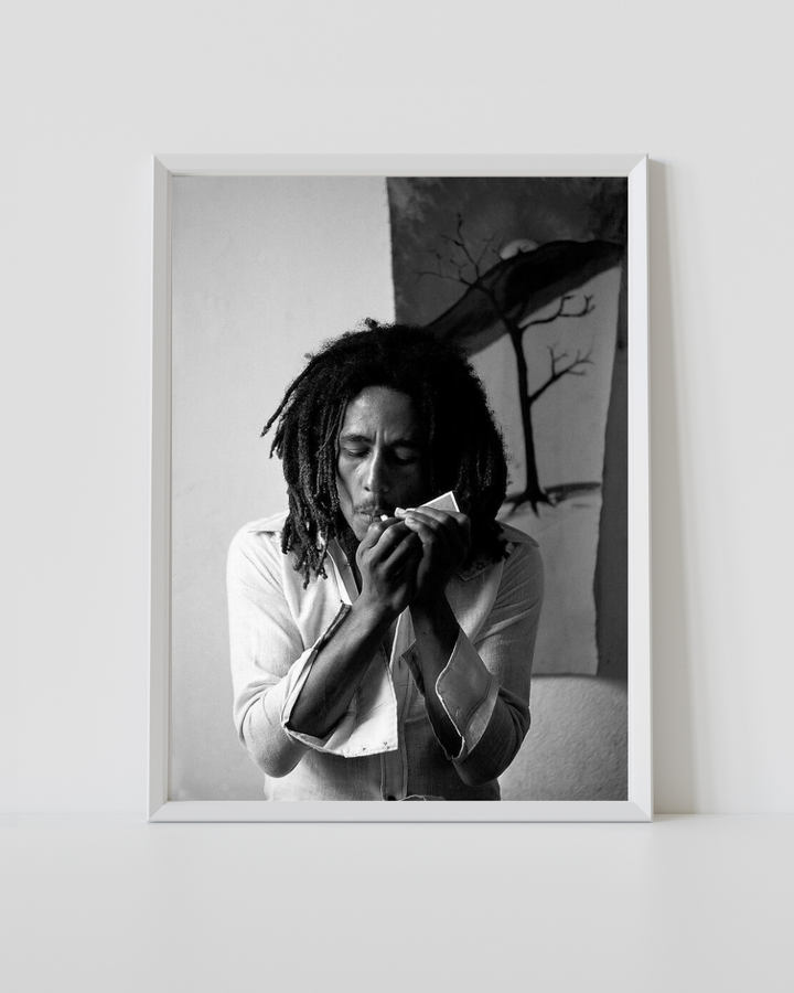 Bob Marley black and white reggae legend poster in a white frame
