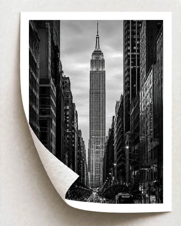 New York Street Photography Art Print featuring detailed building facades and a classic Manhattan city view