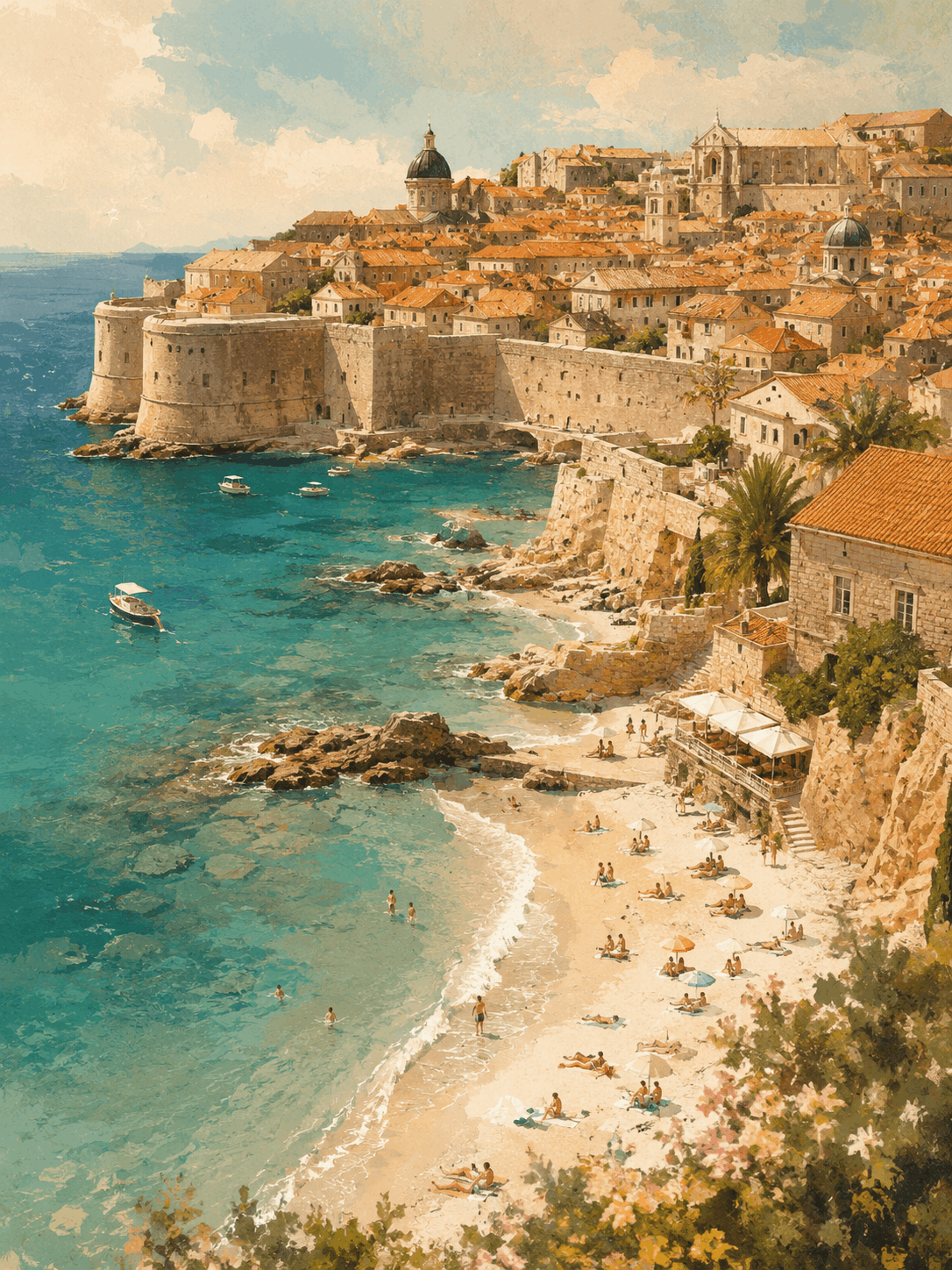 Croatia coastal wall poster showing seaside bay, orange rooftops, and rocky shoreline