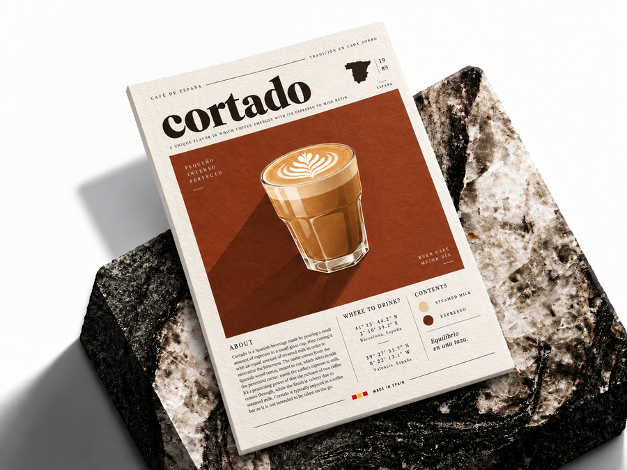 Cortado coffee wall art shown as a premium poster print mockup
