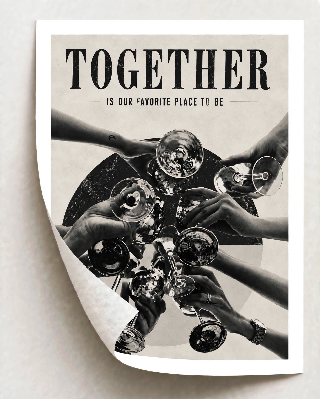 Together Typography Art Print styled as black and white wall art for dining and social spaces