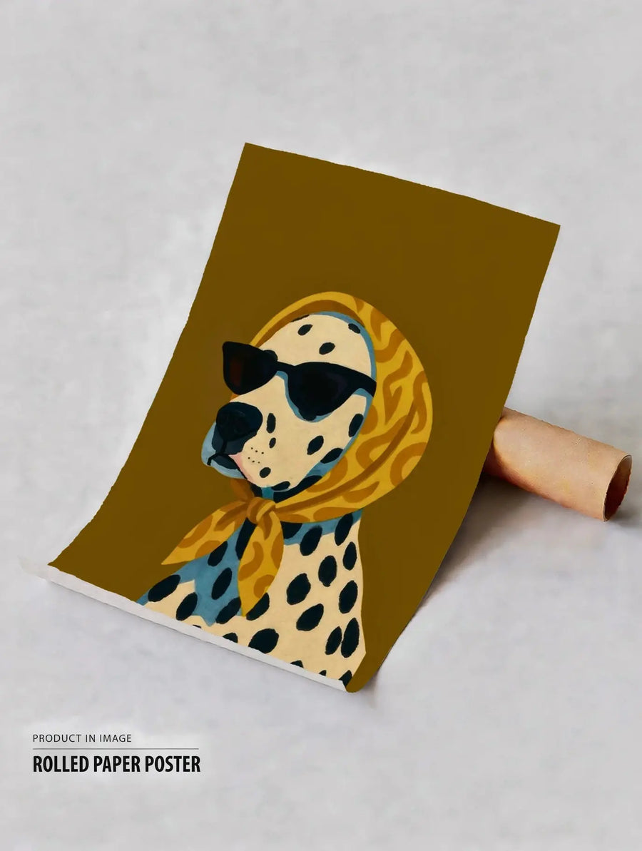 Póster enrollado de un perro con gafas de sol