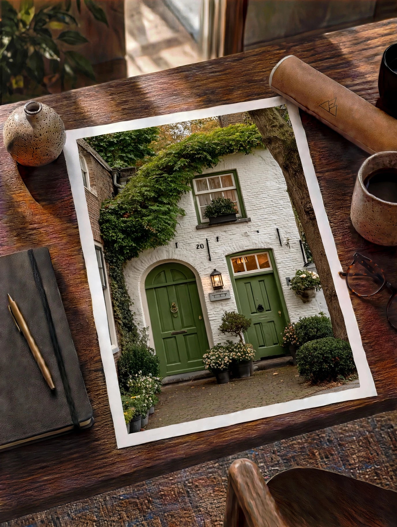 Ivy Floral Cottage Print capturing a storybook home framed by cascading ivy, leafy vines, and warm countryside charm.