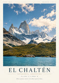 El Chalten art print with snowy mountains above a blue lake