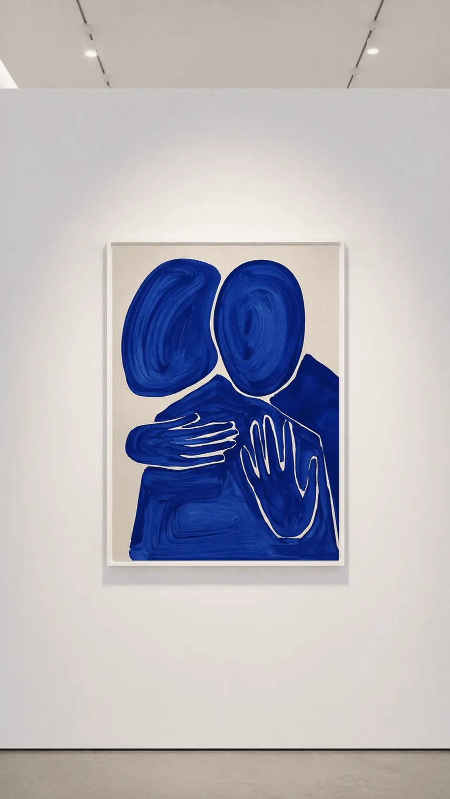 alt
Impresión enmarcada azul abstracta minimalista, composición de dos óvalos y manos alzadas