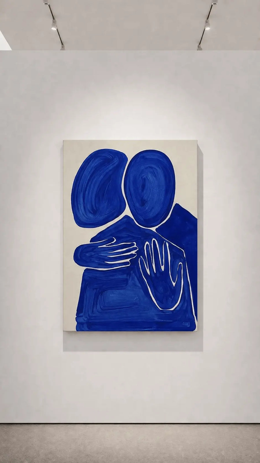 alt
Impresión enmarcada abstracta minimalista azul con dos óvalos y una mano cruzando el cuerpo