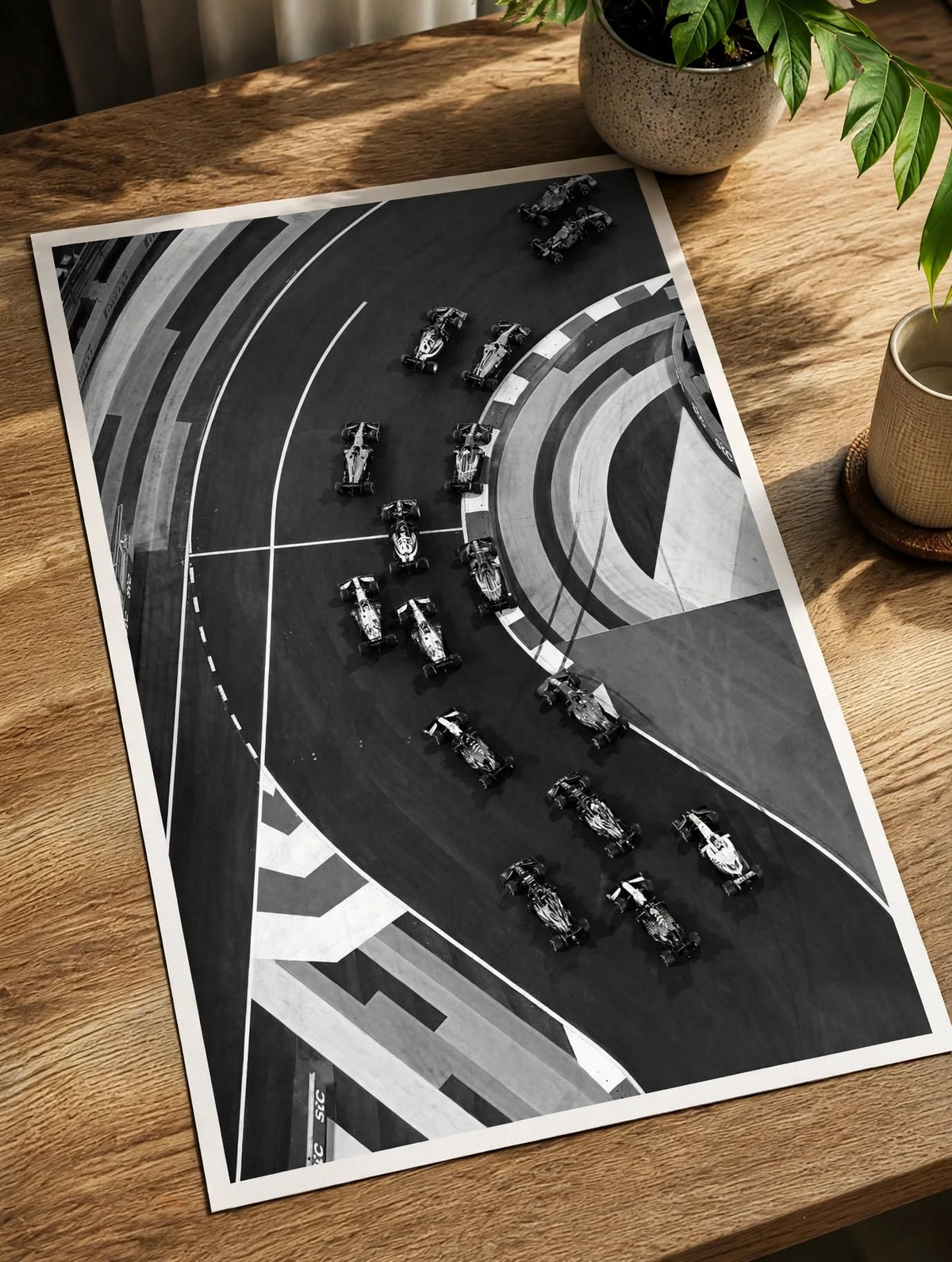 F1 Circuit Art Print capturing a busy racing circuit from a striking aerial perspective