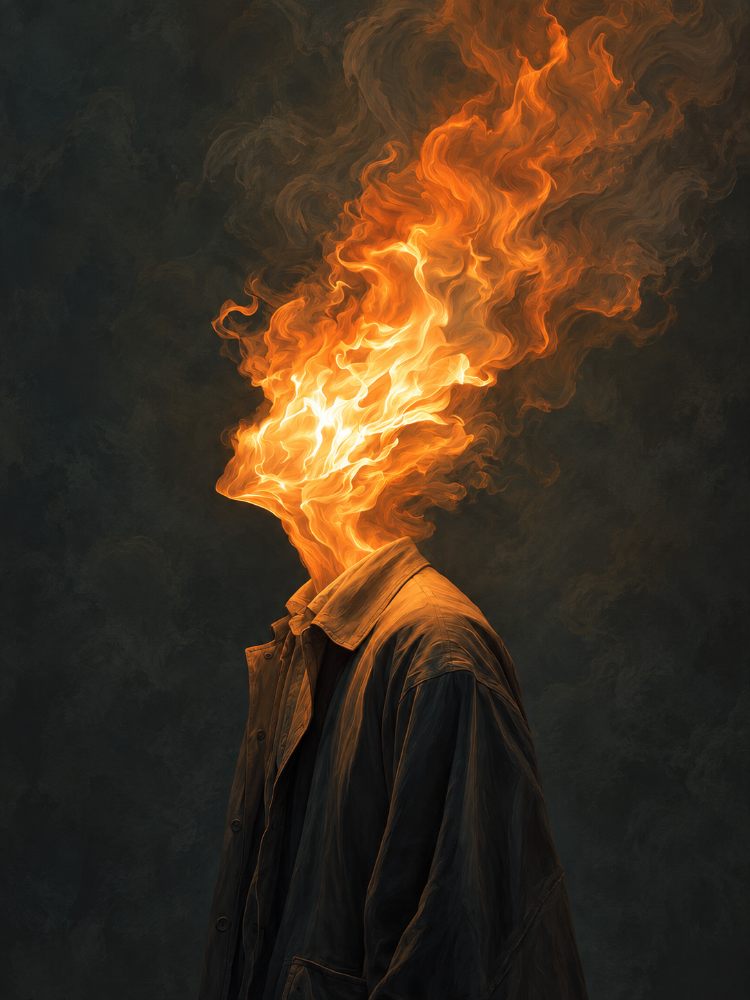 Flaming Head Surreal Portrait Wall Art Poster clean artwork preview
