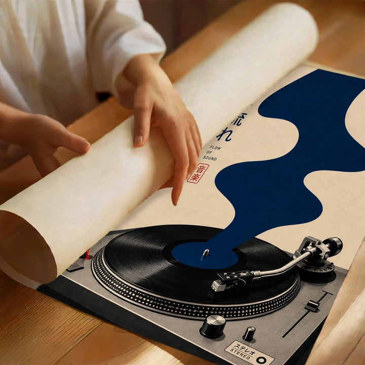 Japanese Vinyl Record Wall Art styled as an unframed poster for a record room or creative studio