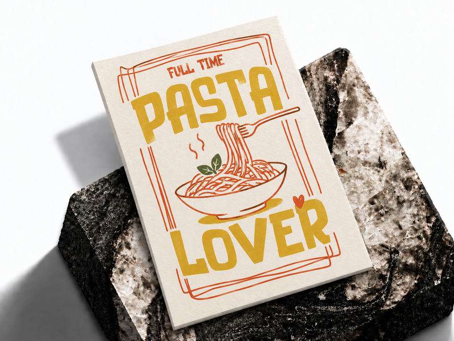 Full Time Pasta Lover kitchen poster shown as a premium art print mockup