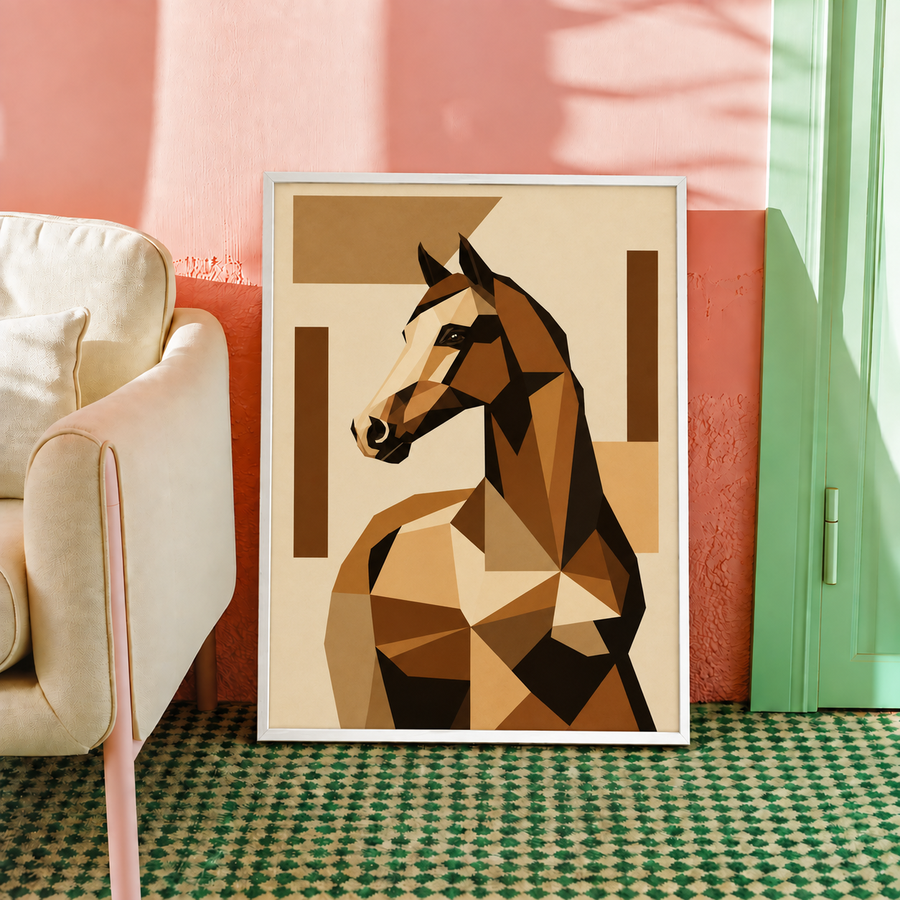 Geometric Horse Portrait Mid Century Wall Art Poster framed home decor mockup