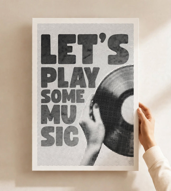 Music Typography Art Print featuring textured black typography and vintage record inspired details