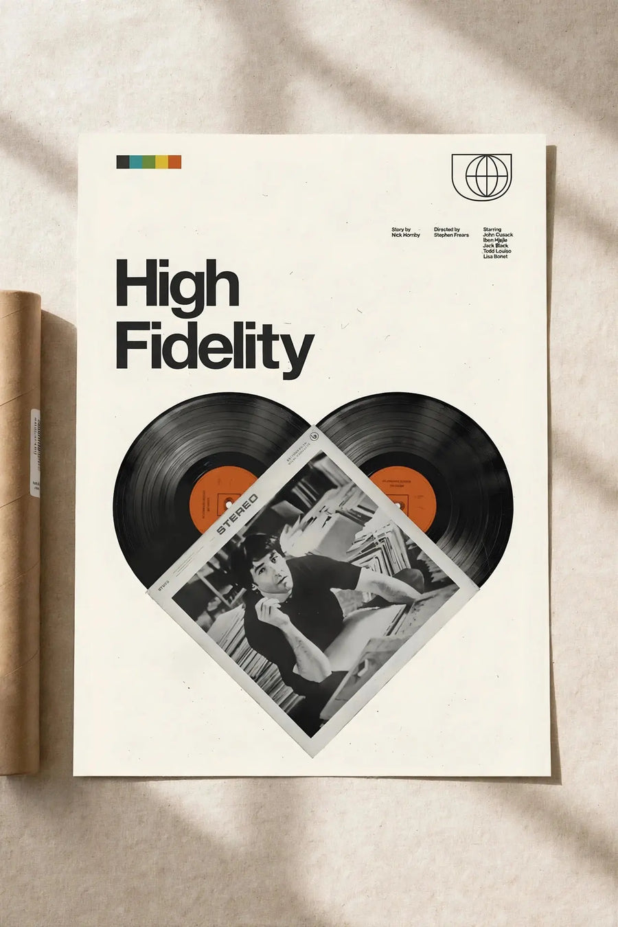 High Fidelity vinyl record print poster with heart-shaped album art and black discs