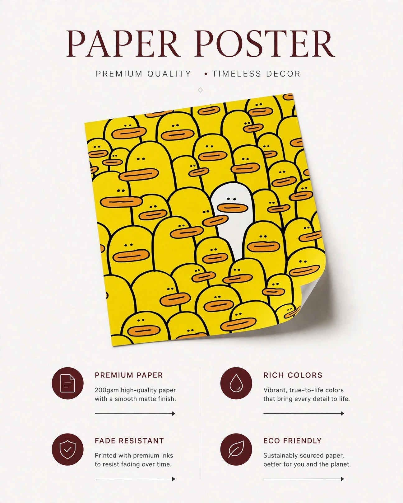 Paper poster featuring a yellow character-face pattern design.