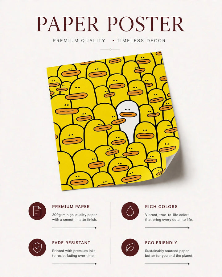 Paper poster featuring a yellow character-face pattern design.