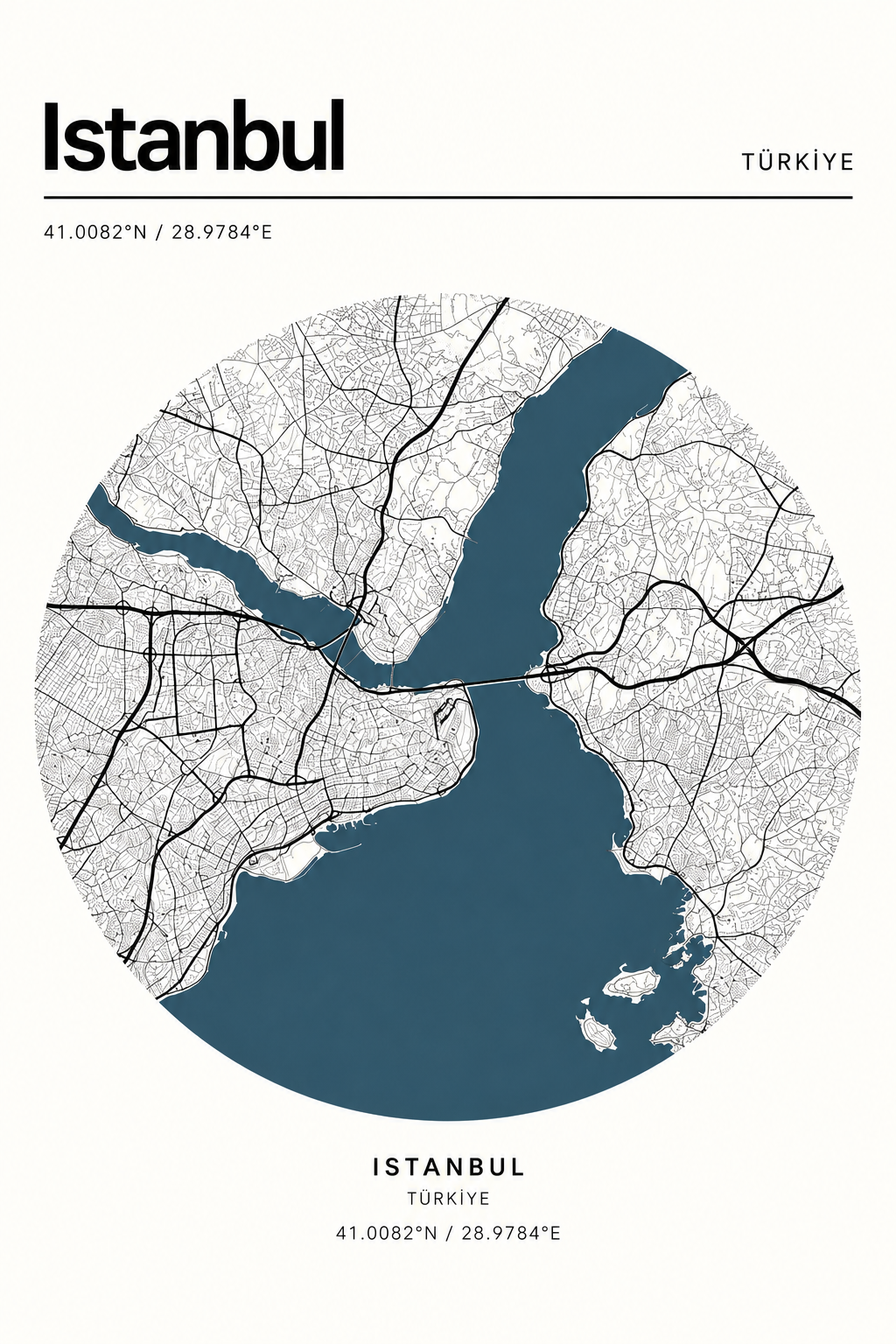 Mapa de Estambul - Póster urbano en blanco y negro