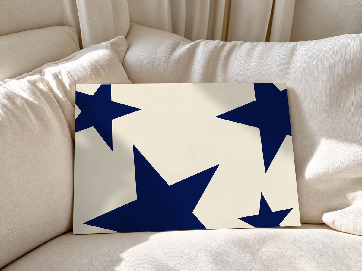 Horizontal cream print with large navy stars, unframed
