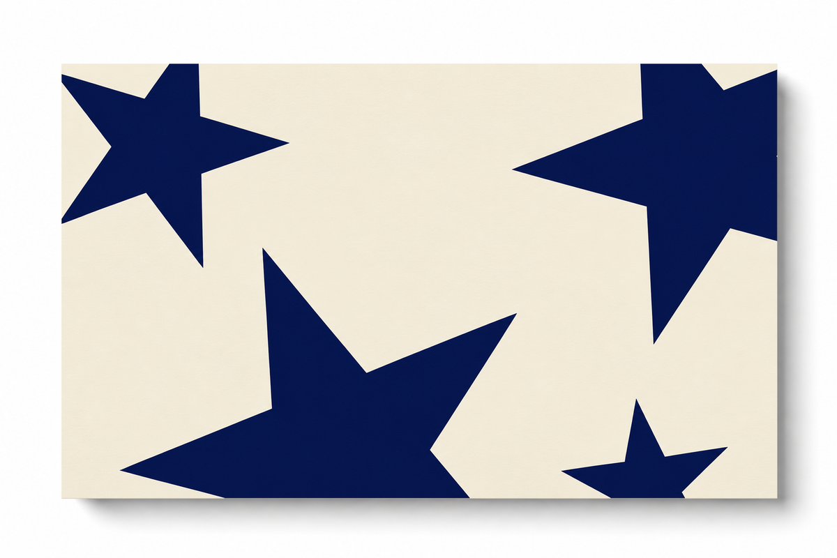 Unframed horizontal art print with navy stars on cream