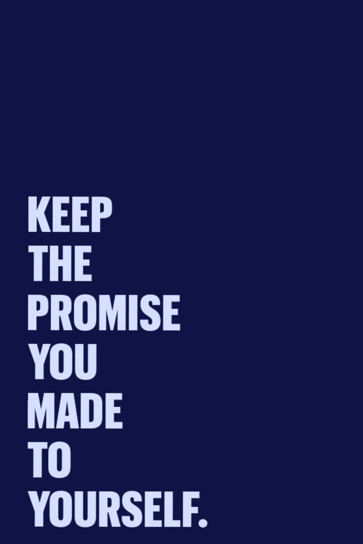 Navy motivational poster with pale blue stacked typography reading “KEEP THE PROMISE…”.