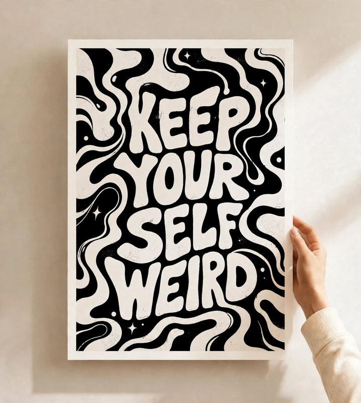 Keep Yourself Weird Art Print shown as an unframed poster with bold psychedelic typography