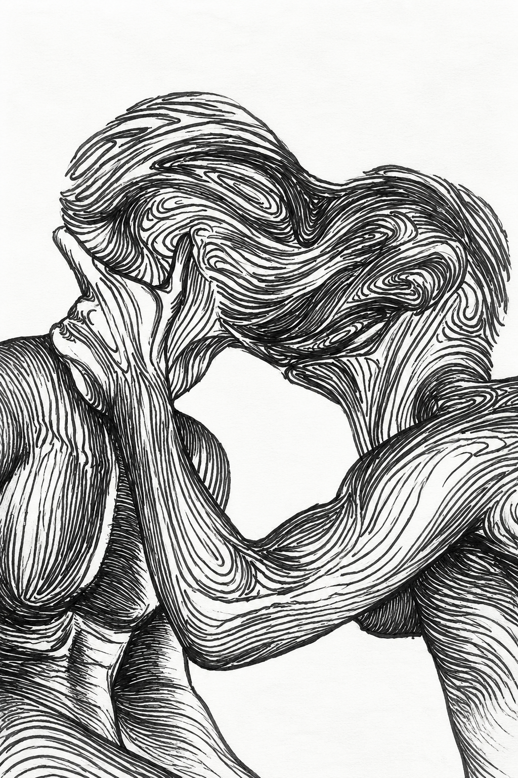 Kissing Couple Black & White Line Art Wall Art Poster clean artwork preview
