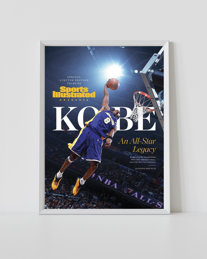 Kobe Bryant All-Star legacy basketball poster in a white frame