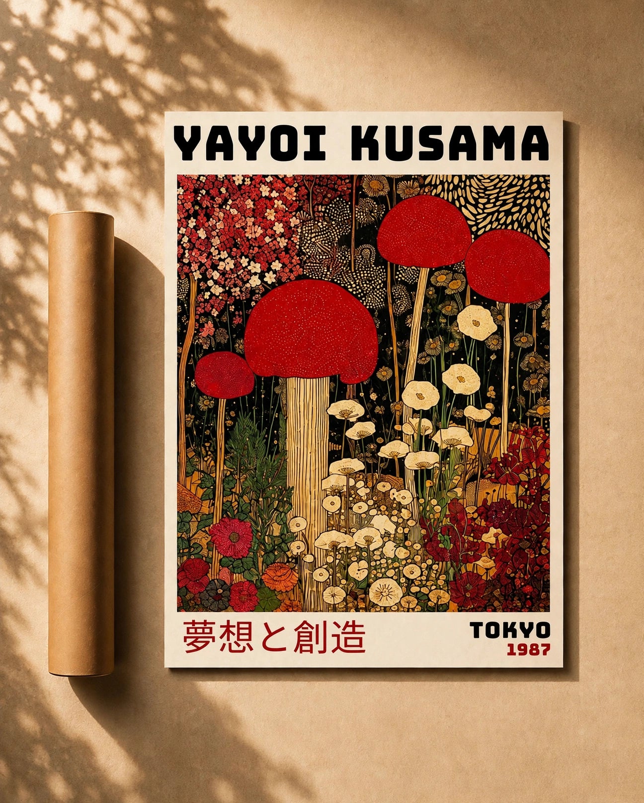 Yayoi Kusama Botanical Print featuring vibrant floral forms, layered textures, and expressive Japanese contemporary artwork.