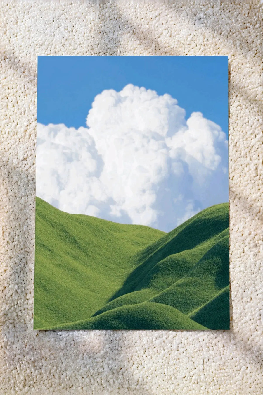 Cloud valley nature landscape wall art print with green rolling hills and fluffy clouds