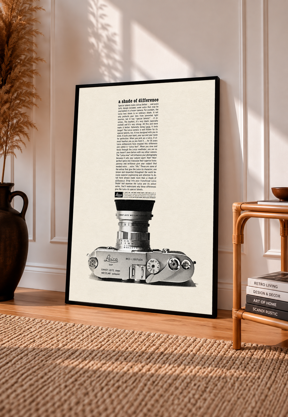Framed typography poster featuring a black-and-white vintage camera illustration