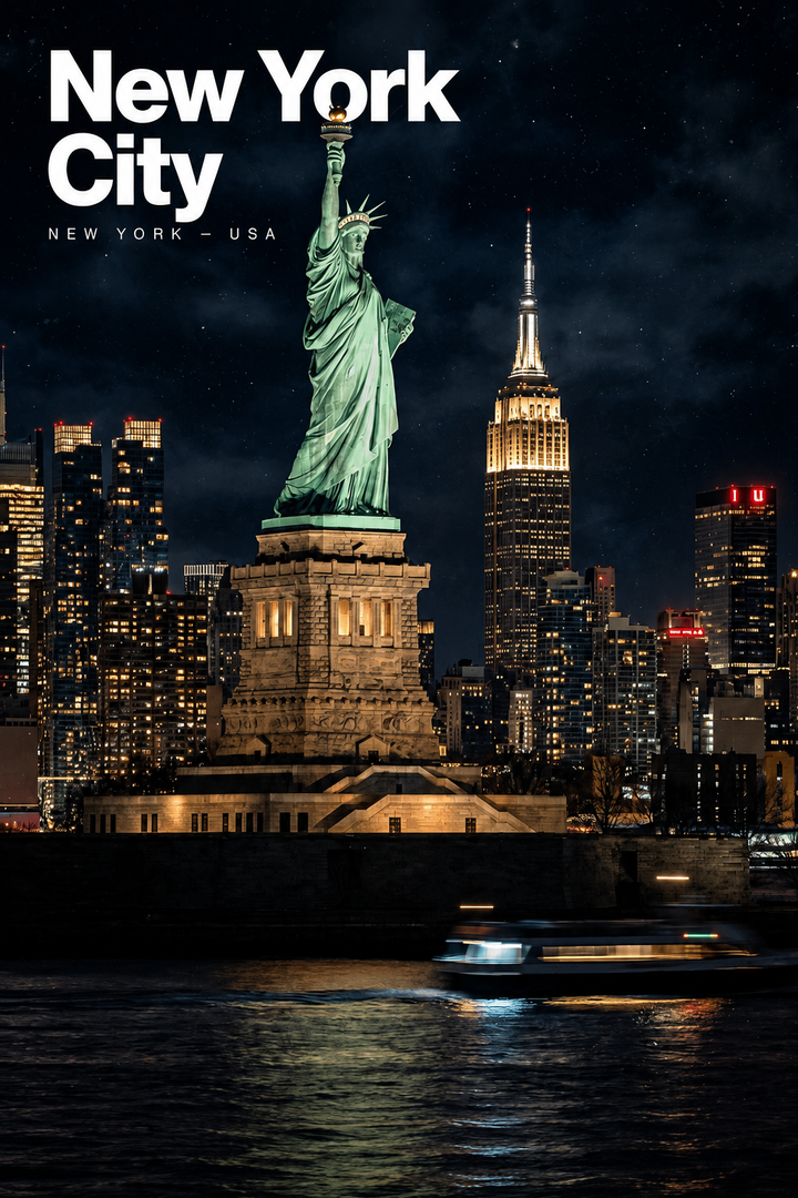Estatua de la Libertad de noche - Póster de Nueva York