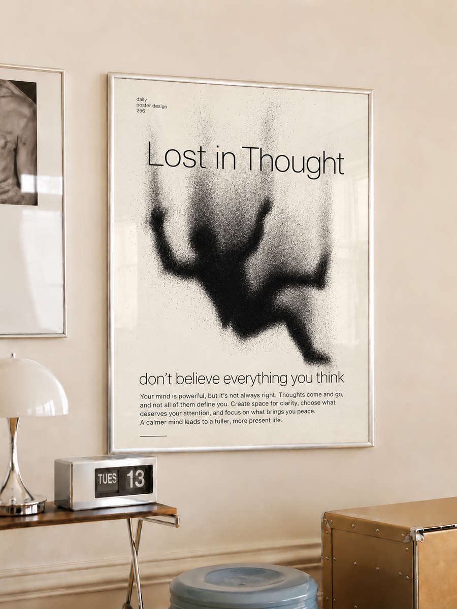 Lost in Thought Mindfulness Typography Wall Art Poster styled interior mockup