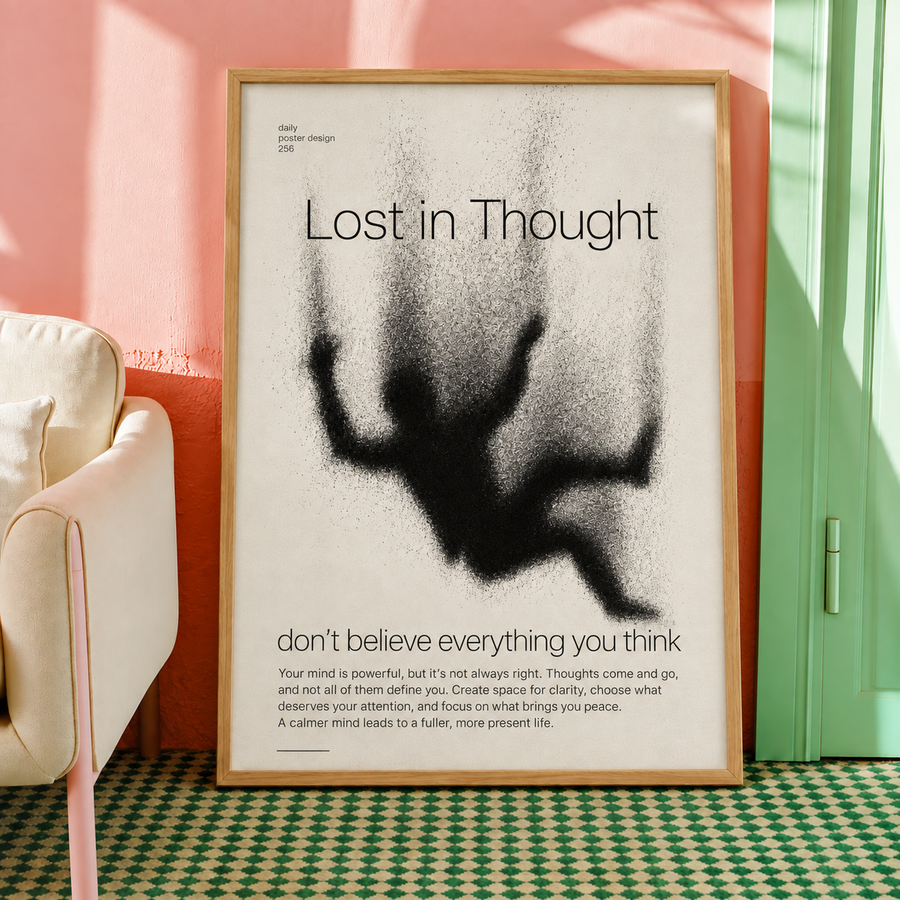 Lost in Thought Mindfulness Typography Wall Art Poster framed home decor mockup