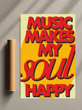 Music quote poster with yellow background and bold red stacked lettering.