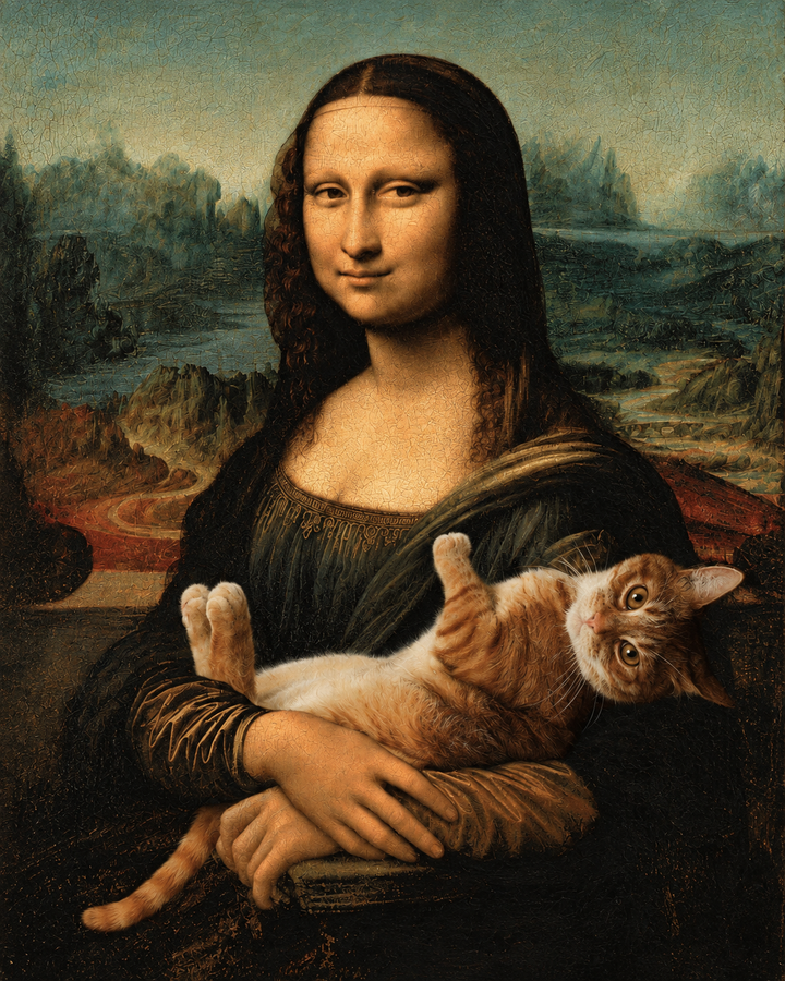 Mona Lisa Kedi Komik Rönesans Duvar Tablosu