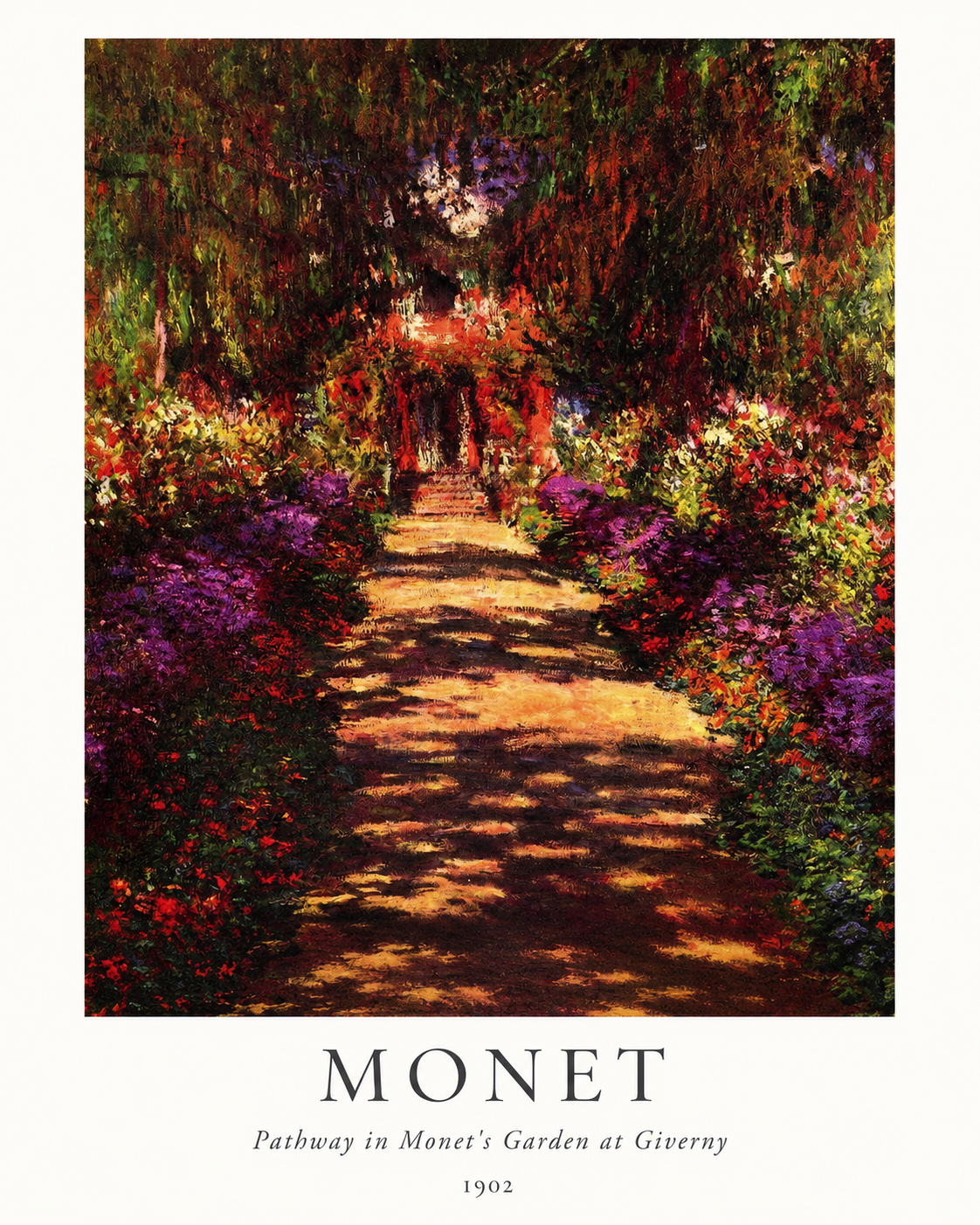 Garden pathway art print close-up with colorful trees and path, MONET and 1902