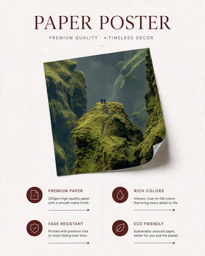 Misty Green Valley Art Print featuring dramatic shadows, lush vegetation and rugged green formations