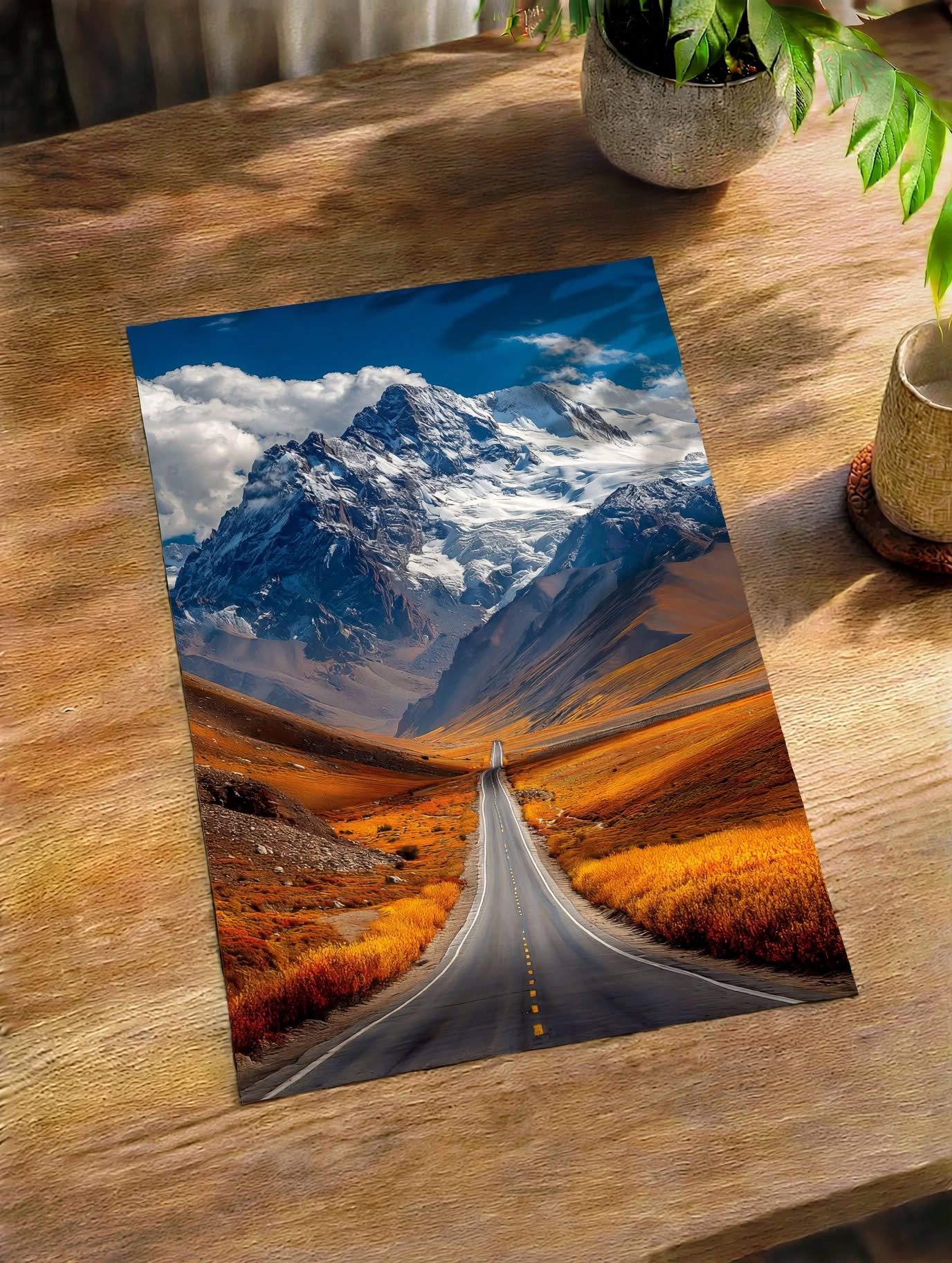 Mountain Road Art Print shown as an unframed poster featuring dramatic mountain landscape imagery