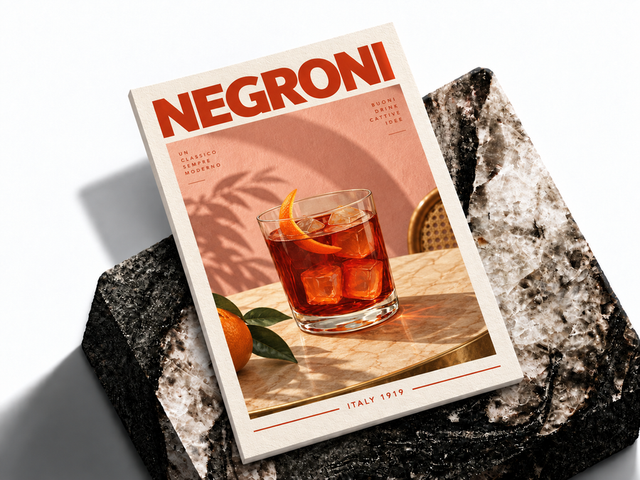 Negroni cocktail poster shown as a premium art print mockup