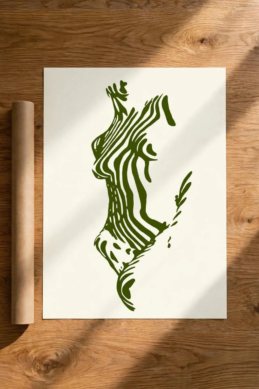 Soul Vessel art print with green line-art face on off-white background